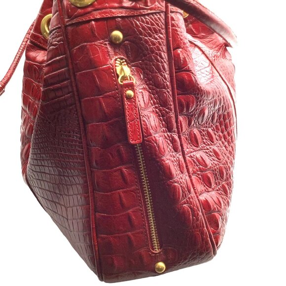 VTG BRAHMIN Dana Drawstring Shoulder Bag Melbourne Croc Embossed Red Leather Lrg - Picture 3 of 8